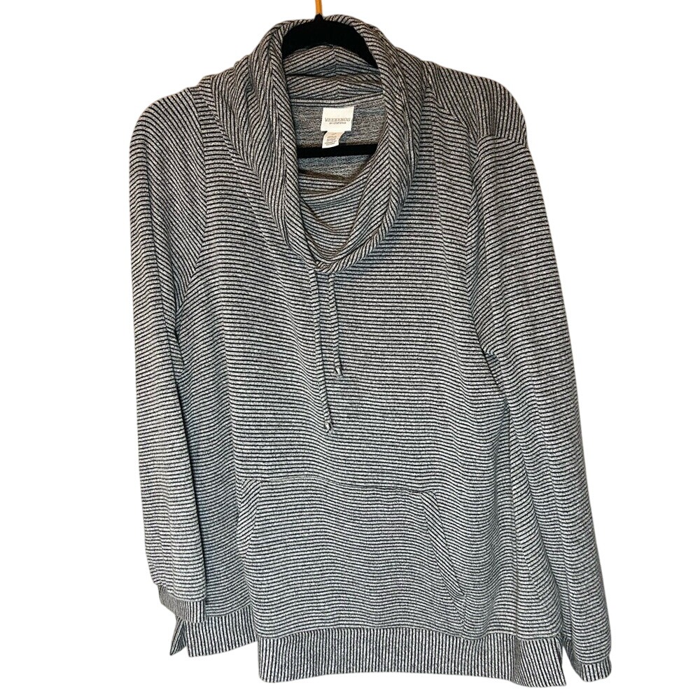 Weekender By Chico Woman's Longsleeved Shirt Gray/Black Stripes Size 2